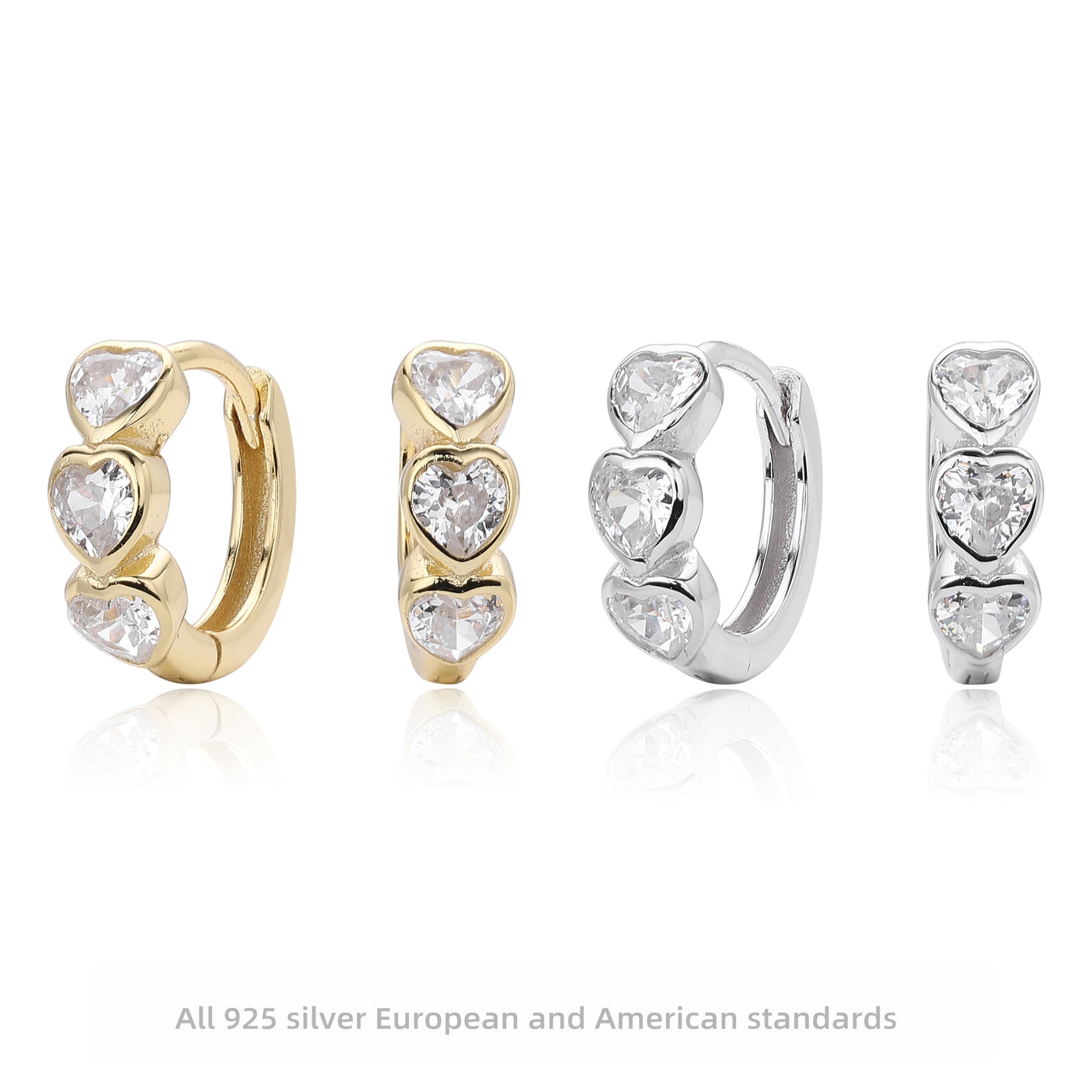 Damen Ohrstecker mit herzförmigen Zirkonsteinen aus hochwertigem 925 Sterling Silber Shop Nory