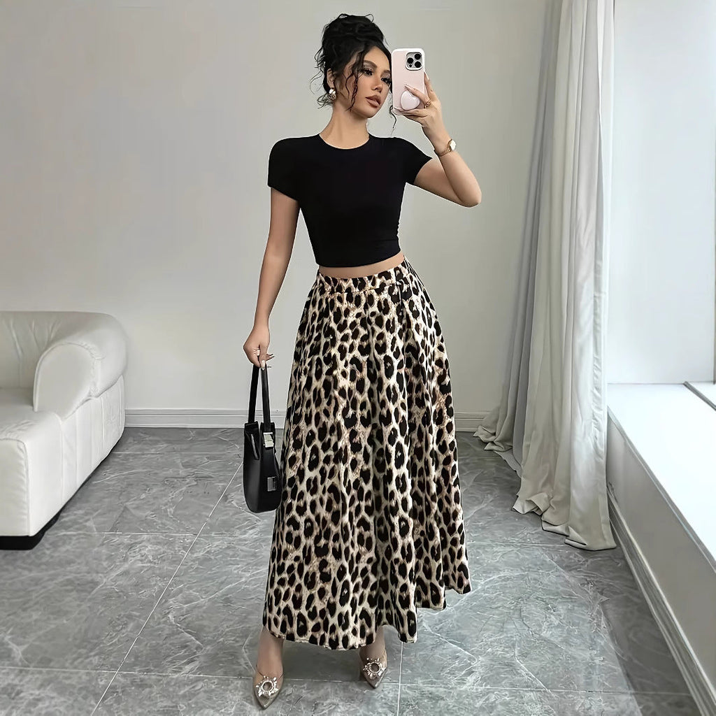 Damen Maxi-Rock mit elegantem Leo-Print und fließendem Schnitt Shopnory
