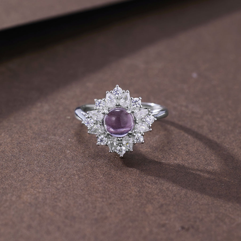 Damen Ring mit funkelndem lila Edelstein und exquisiten Kristallverzierungen Shop Nory