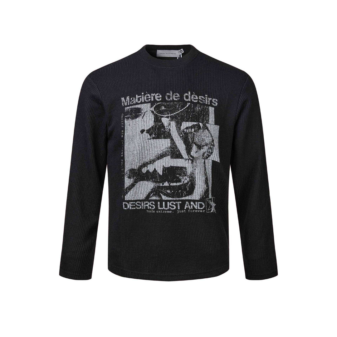 Unisex Geripptes Langarmshirt mit Rundhals und distressed Grafikprint Shop Nory