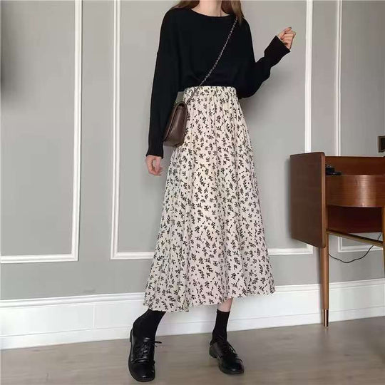 Damen Midirock mit floralem Print, taillenbetonter Rüschen-Bund und leichter Plissée-Qualität Shop Nory