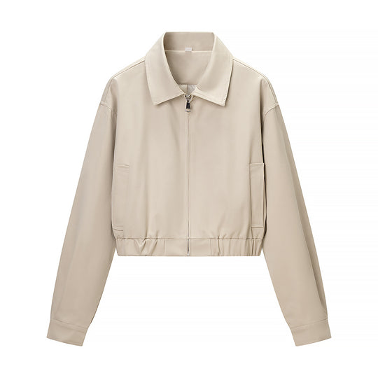 Damen Kurz geschnittene minimalistische Blousonjacke aus weichem Vegan‑Leder mit Umlegekragen und elastischem Saum Shop Nory