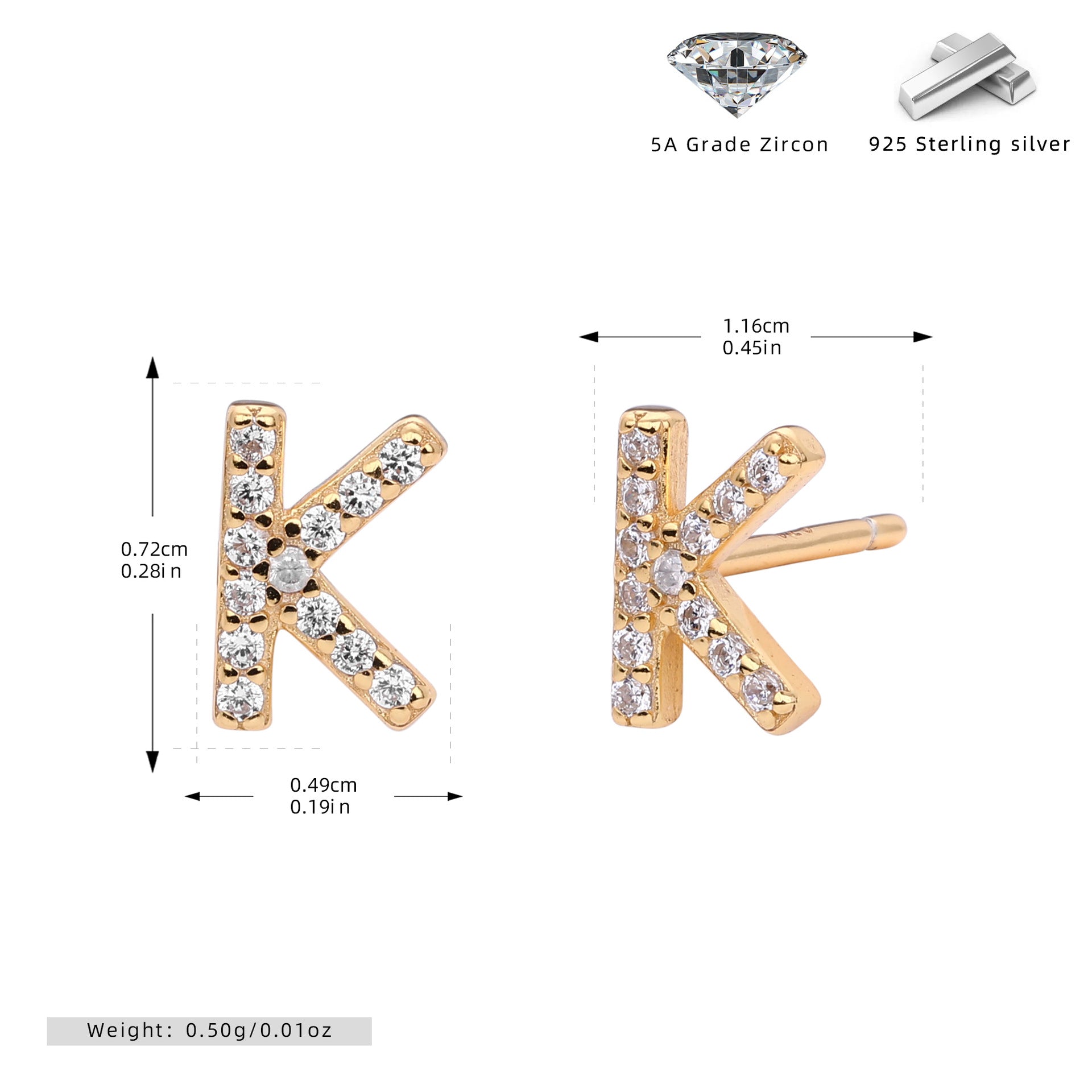 Damen Ohrstecker aus 925 Sterling Silber mit luxuriösem Zirkonbuchstaben R Shop Nory