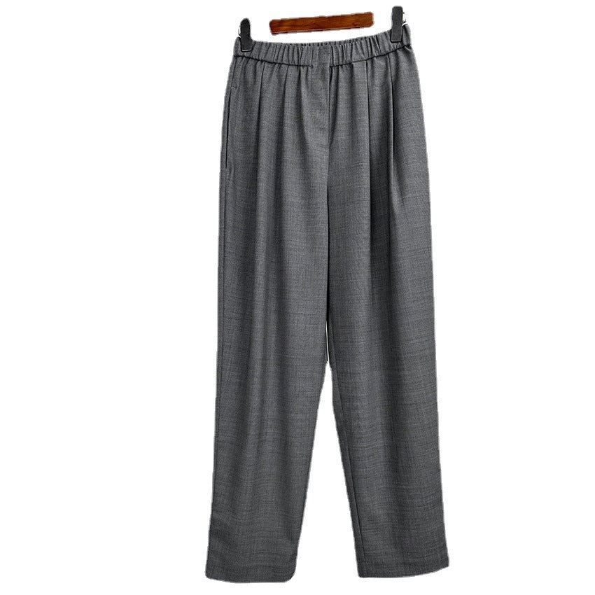 Damen Weite High-Waist Stoffhose mit Gummibund und geradem Bein Shop Nory