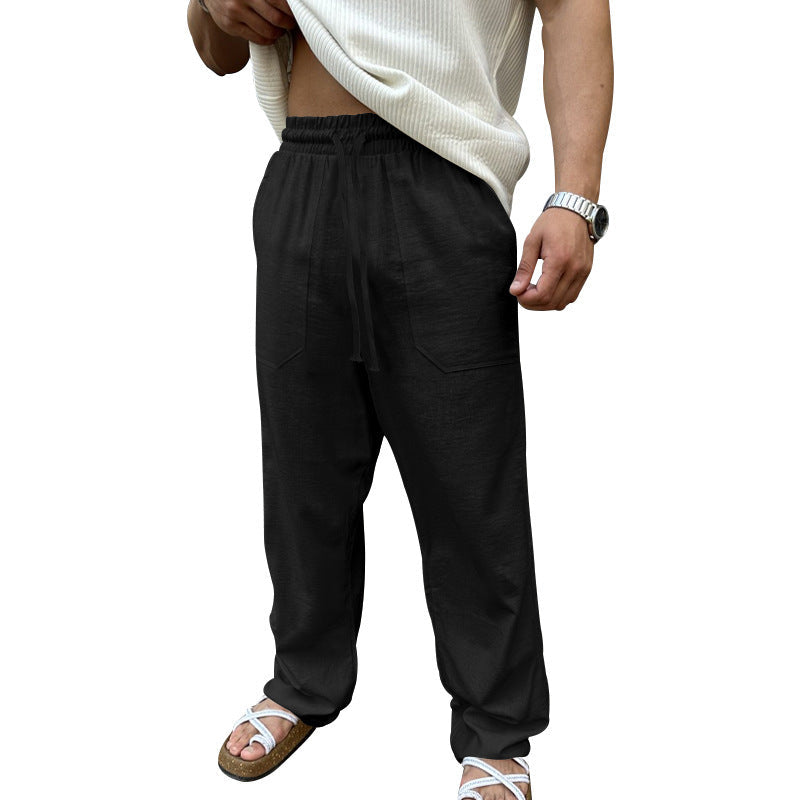 Herren Bequeme Leinenfreizeithose mit elastischem Bund und praktischen Seitentaschen