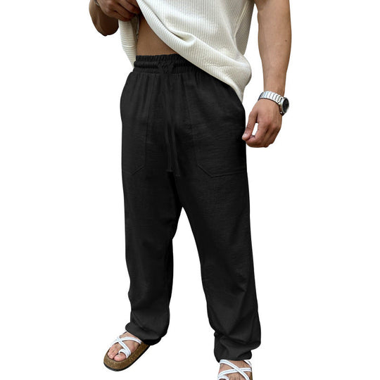 Herren Bequeme Leinenfreizeithose mit elastischem Bund und praktischen Seitentaschen