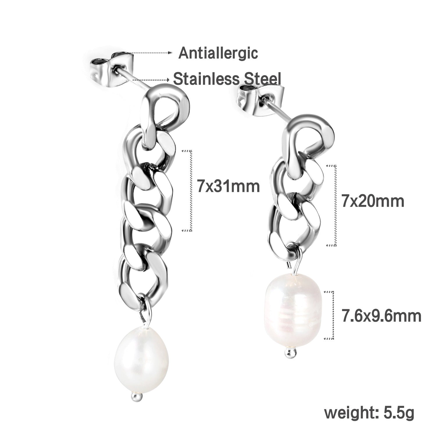 Damen Hängende Ohrstecker aus hochwertigem Edelstahl mit Perlenanhängern Shop Nory