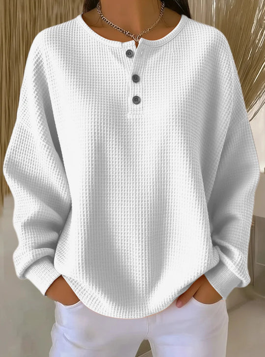 Damen Oversize Waffelstrick-Henleyshirt mit Knopfleiste und Rundhalsausschnitt Shop Nory