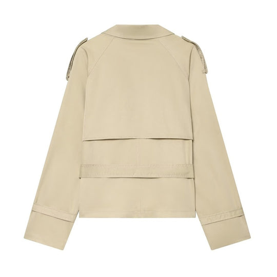 Damen Kurzer Boxy-Trench mit Doppelreiher, Taillengürtel und Schulterklappen Shop Nory