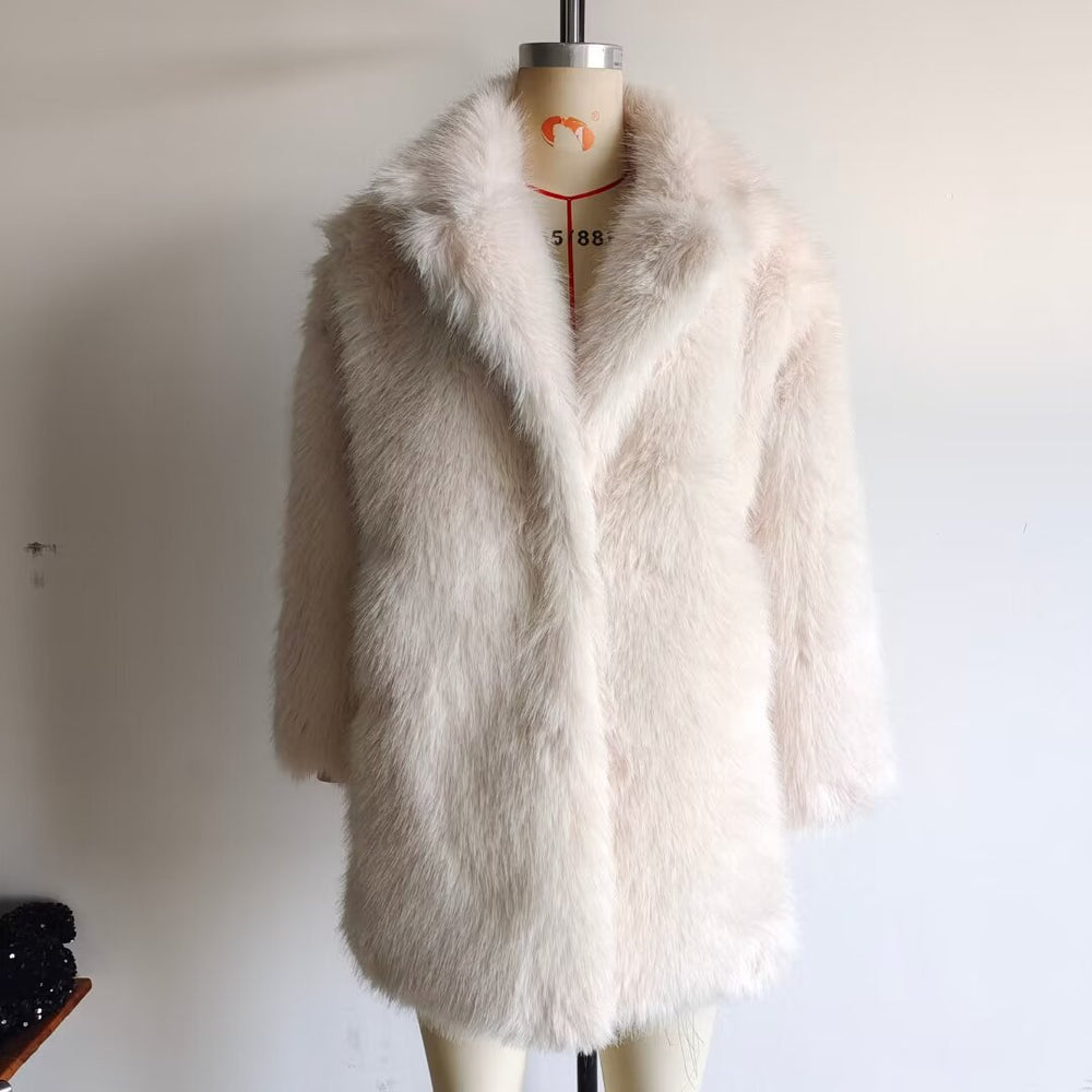Damen Oversized Kunstfell-Mantel mit großzügigem Schalkragen und versteckten Taschen Shop Nory