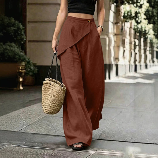 Damen Leichte Leinenhose mit Wickel-Front und weitem Bein Shop Nory