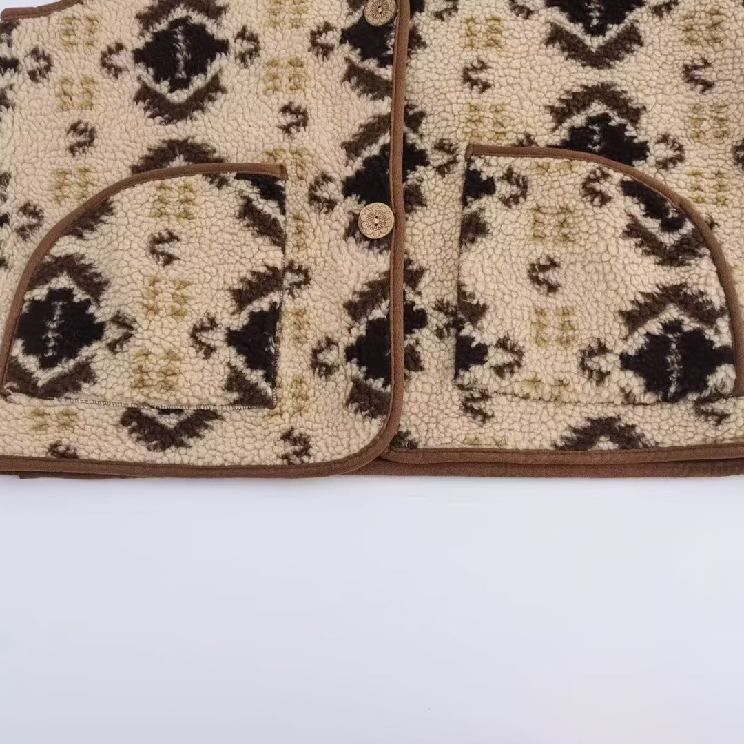 Damen Gemusterte Teddyweste im Bouclé‑Look mit aufgesetzten Taschen Shop Nory
