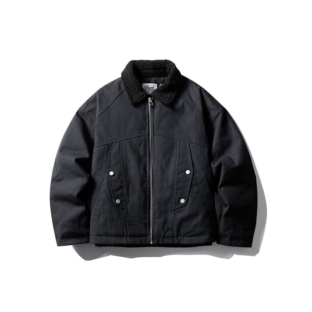 Unisex Kurzer Canvas-Fieldblouson mit Teddykragen und Zwei-Wege-Reißverschluss Shop Nory