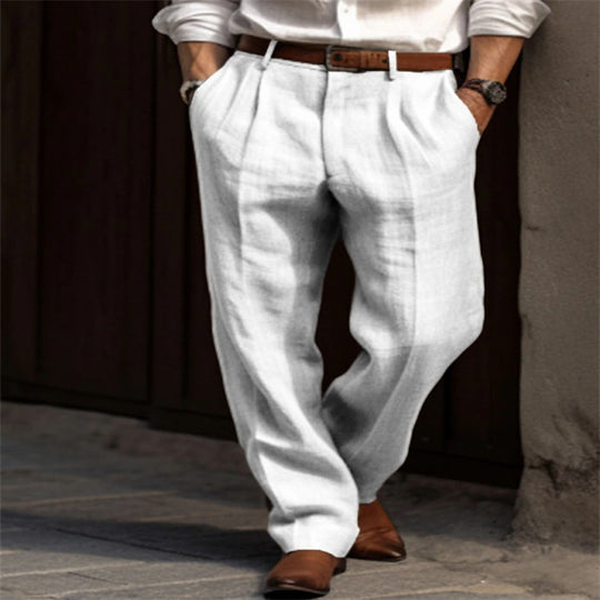 Herren Bundfalten-Leinenchino mit hohem Bund weitem Bein und klassischem Seitentaschenschnitt Shop Nory