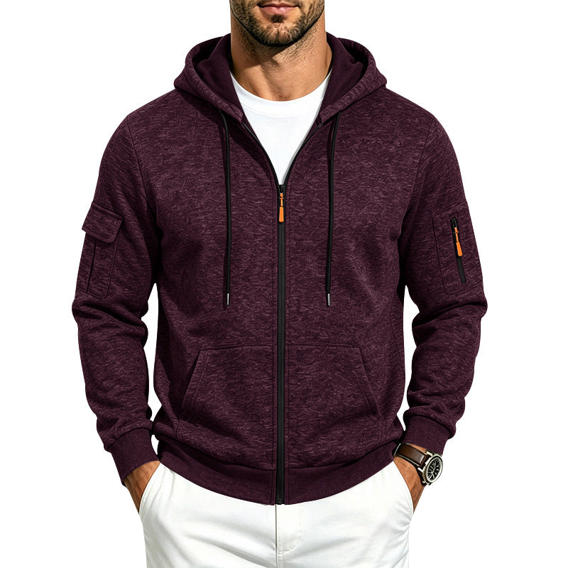 Herren Melierte Zip‑Hoodie‑Jacke mit Utility‑Ärmeltasche und Känguru‑Taschen Shop Nory
