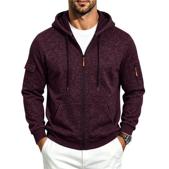 Herren Melierte Zip‑Hoodie‑Jacke mit Utility‑Ärmeltasche und Känguru‑Taschen Shop Nory