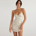 Damen Minikleid mit zarten Blütenmotiven und verstellbaren Spaghettiträgern