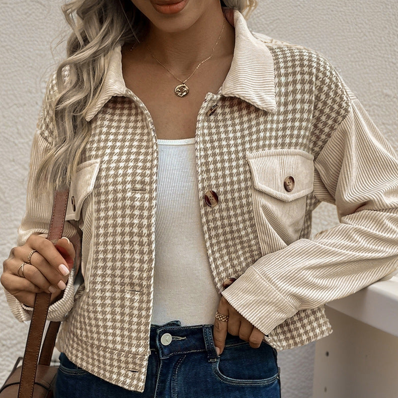 Damen Modische Karierten Cordjacke Shop Nory