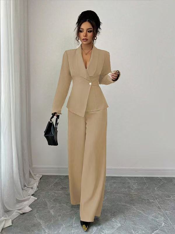 Damen tailliertes Hosenanzug-Set mit asymmetrischem Blazer und weitem Bein Shop Nory