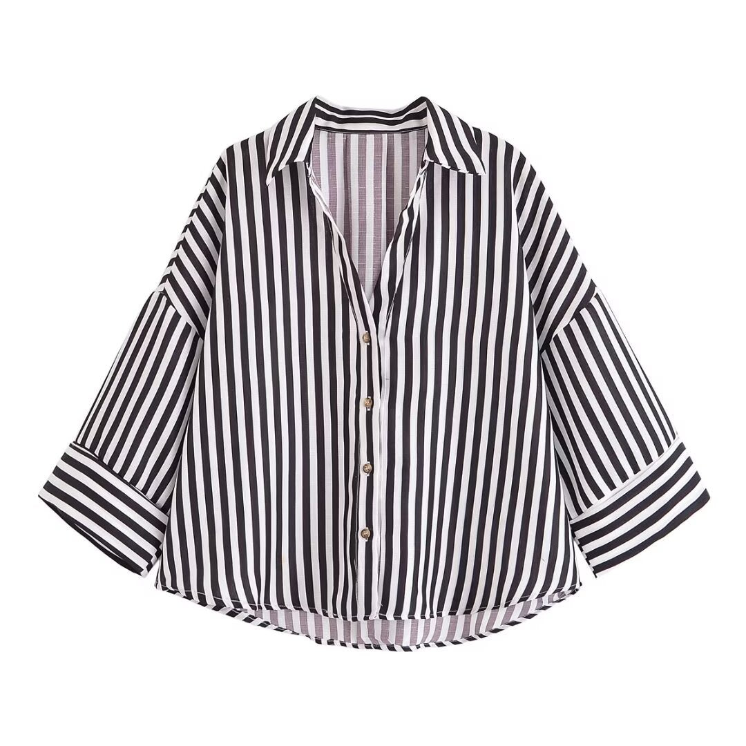 Damen nan lockere oversized Hemdbluse mit weitem Kragen und Dreiviertelärmeln Shop Nory