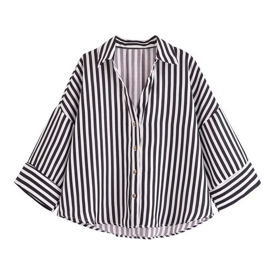 Damen nan lockere oversized Hemdbluse mit weitem Kragen und Dreiviertelärmeln Shop Nory