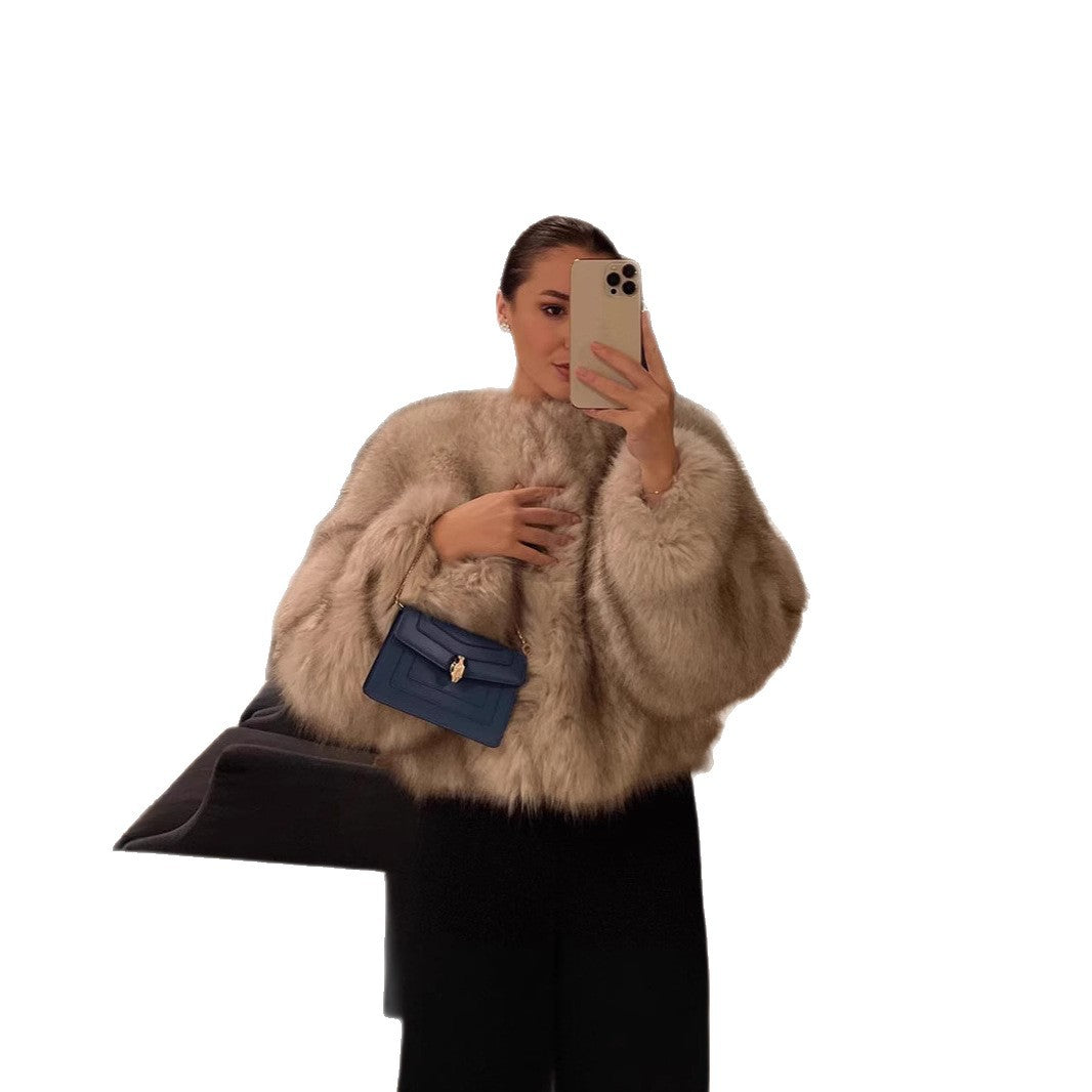 Damen Cropped Kunstpelz‑Bomber mit rundem Ausschnitt, weich fallendem Hochflor und kastiger Silhouette Shop Nory