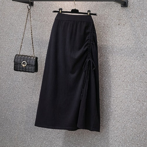 Damen Langer Rock mit Raffung und Kordelzug Shop Nory