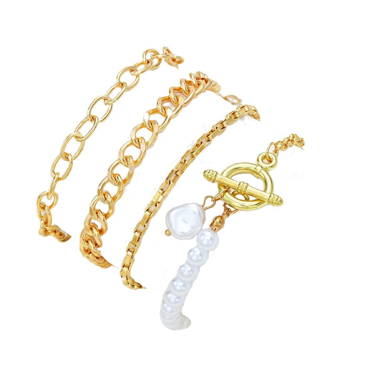Damen Perlen-Armband-Set mit mehrlagigen Ketten und eleganten Anhängern Shop Nory
