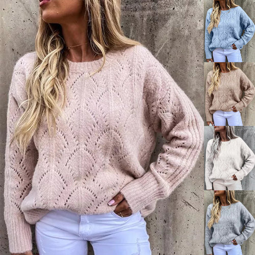 Damen Oversize Ajourstrick-Pullover mit Rundhalsausschnitt Shop Nory