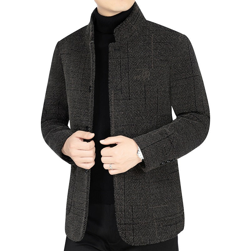 Herren Sakko-Jacke im Blazer-Look mit Stehkragen und Fischgrätstruktur Shop Nory