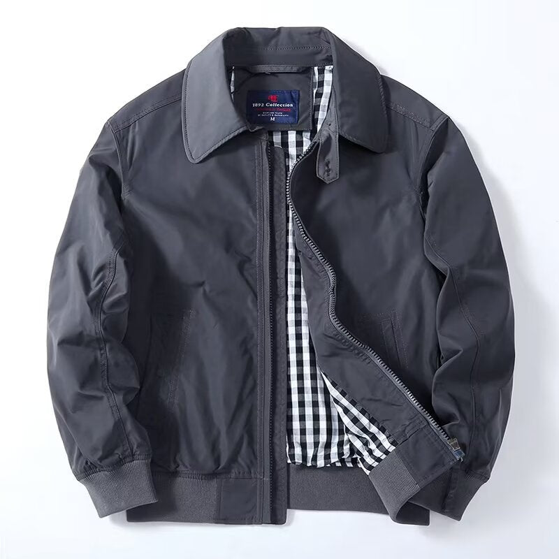 Herren Schlanke Harrington-Jacke im Bomberstil mit Hemdkragen und geripptem Saum Shop Nory