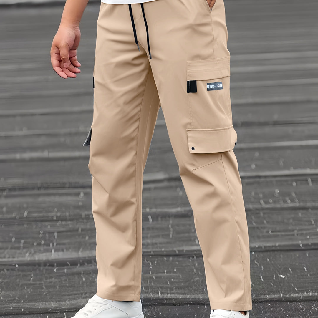 Herren Lässige technische Cargohose mit Multifachtaschen, Tunnelzugbund und geradem Bein Shop Nory