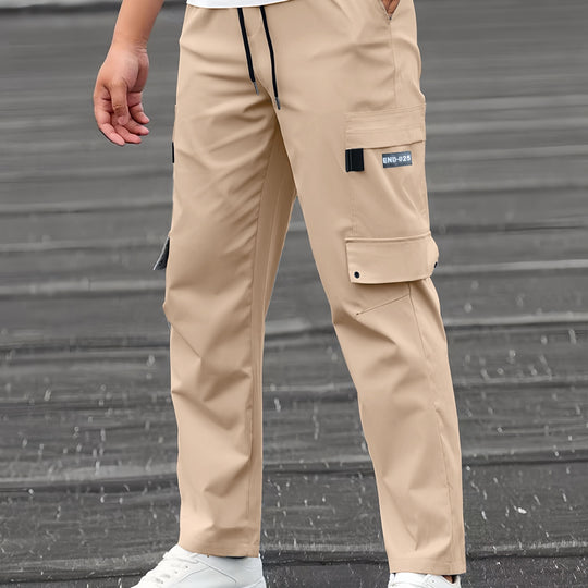 Herren Lässige technische Cargohose mit Multifachtaschen, Tunnelzugbund und geradem Bein Shop Nory