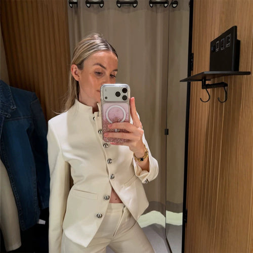 Damen Taillierter Blazer mit Stehkragen und silbernen Schmuckknöpfen Shop Nory