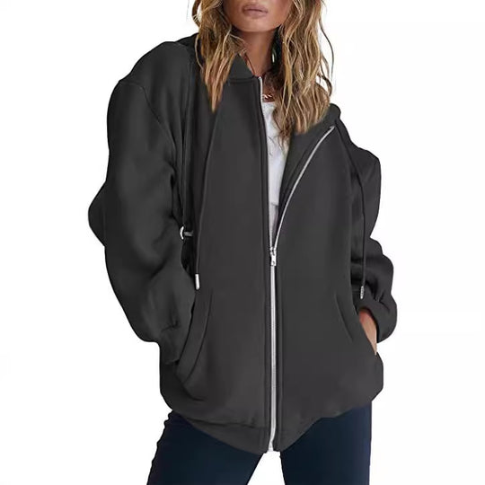 Damen nan oversized Zip-Hoodie mit verlängertem Rückensaum, verdecktem Reißverschluss und Kängurutaschen Shop Nory