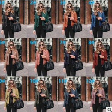 Damen nan taillierte Lederjacke mit Stehkragen und verdecktem Reißverschluss Shop Nory