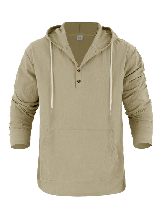 Herren Leichter Kapuzen-Henley aus Baumwoll-Leinen mit Kängurutasche Shop Nory