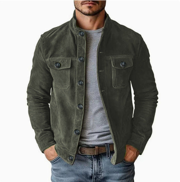 Herren Veloursleder-Fieldjacke mit Stehkragen, Pattentaschen und figurbetonter Schnitt Shop Nory