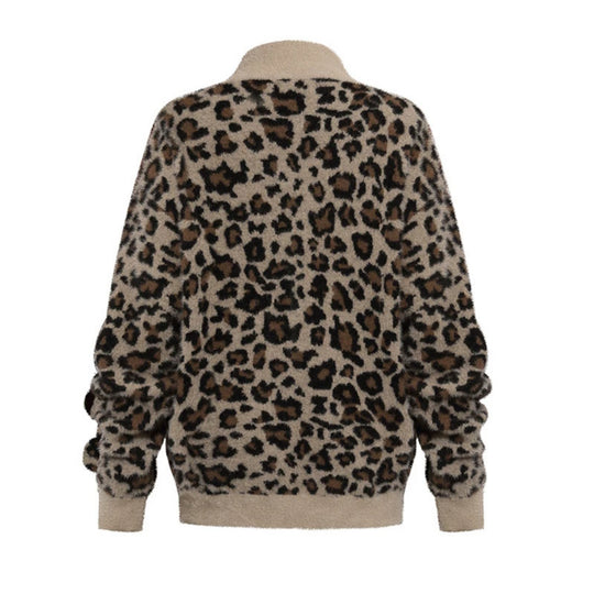 Damen Flauschige Teddy-Fleece-Jacke mit Leopardenmuster und Frontreißverschluss Shop Nory