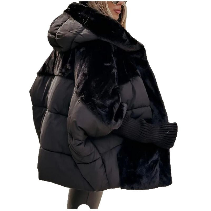 Damen nan gesteppte Kurzjacke mit Teddyfell-Einsätzen, Kapuze und integrierten Rippbündchen Shop Nory