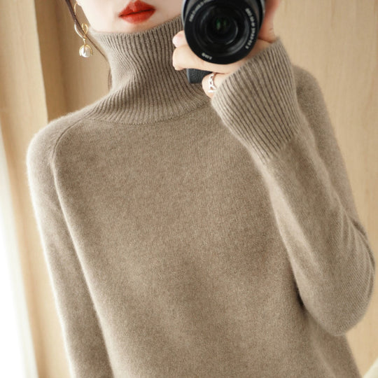 Damen Luxus-Feinstrick-Rollkragenpullover mit Daumenlochbündchen und femininer Schulterpasse Shop Nory