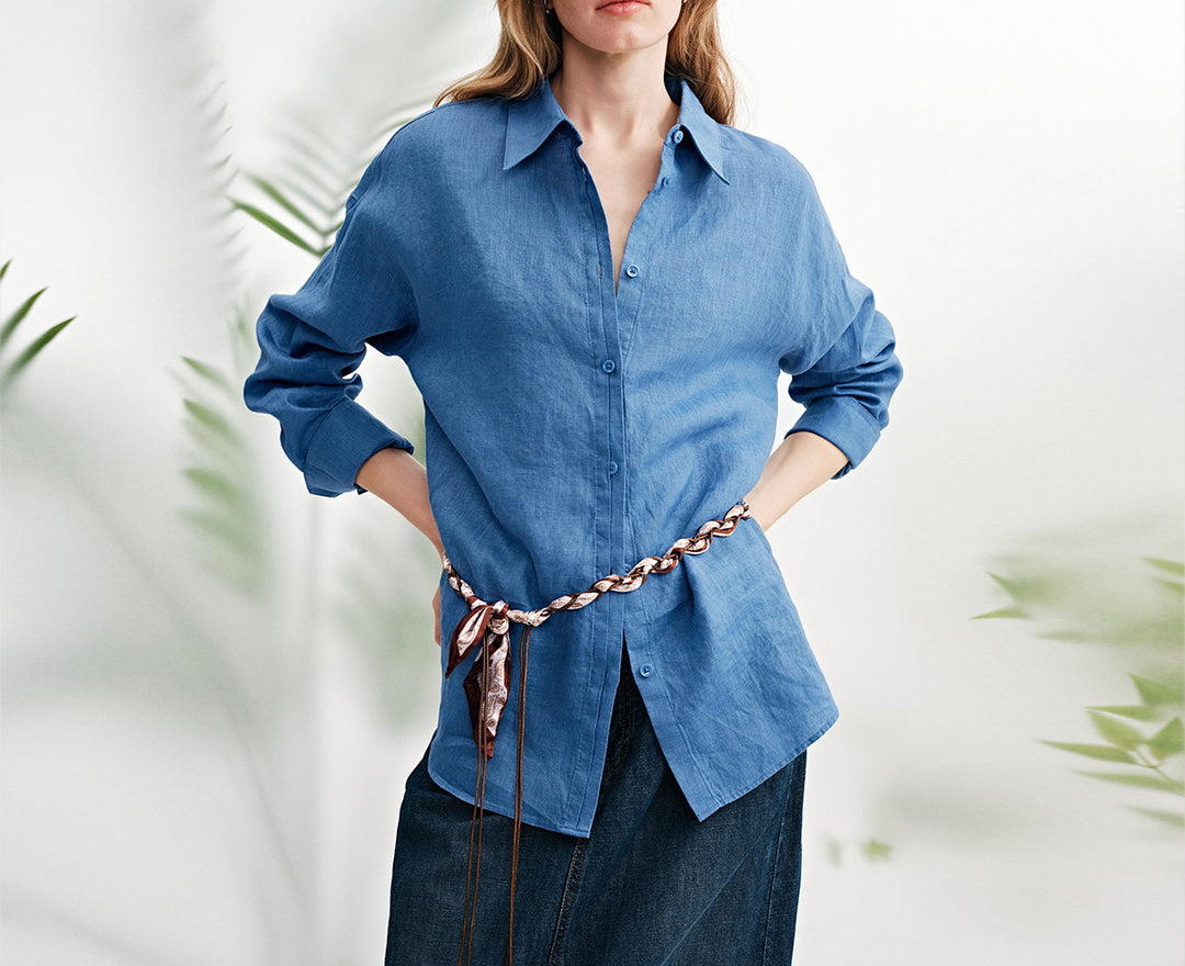 Damen Modische Leinenbluse mit langen Ärmeln Shop Nory