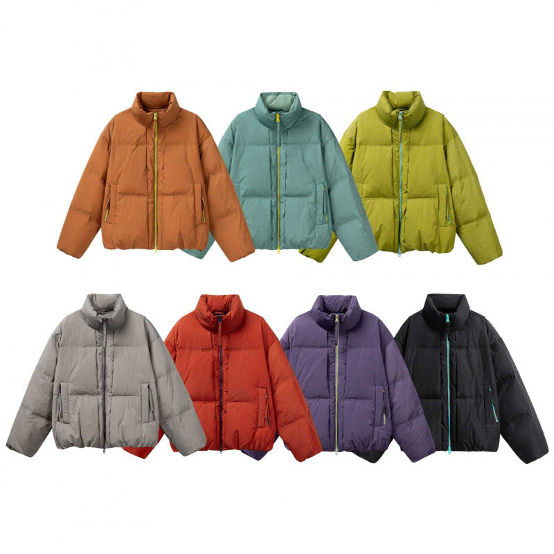 Damen Kurze Oversize-Steppjacke mit hohem Stehkragen und Kontrast-Reißverschluss Shop Nory