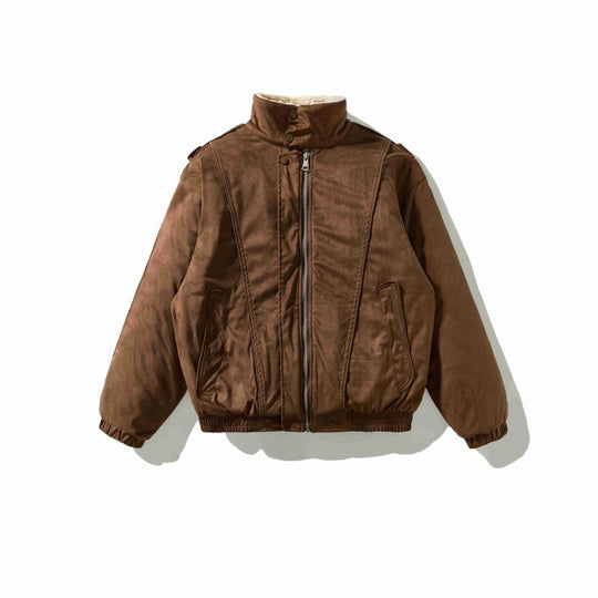 Herren Veloursleder-Optik Bomberjacke mit hohem Stehkragen und Teddyfutter Shop Nory