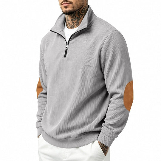 Herren Halbzip-Pullover mit Waffelstruktur und Ellbogen-Patches Shop Nory