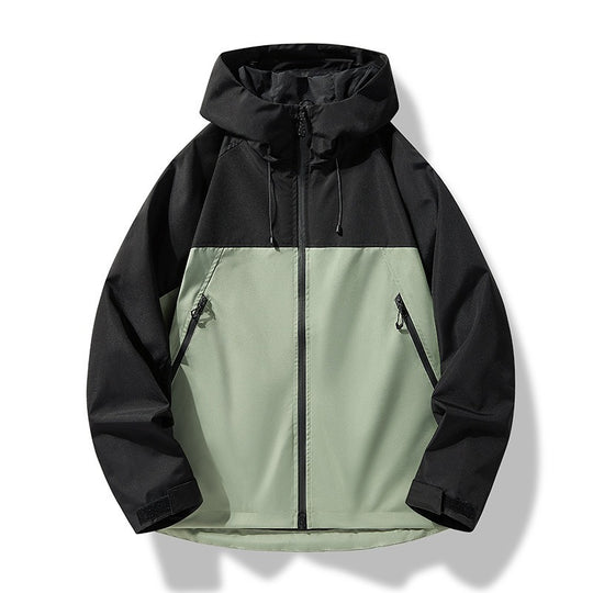 Herren Leichte zweifarbige Softshell-Hoodiejacke mit Kapuze, Reißverschlusstaschen und elastischem Saum Shop Nory