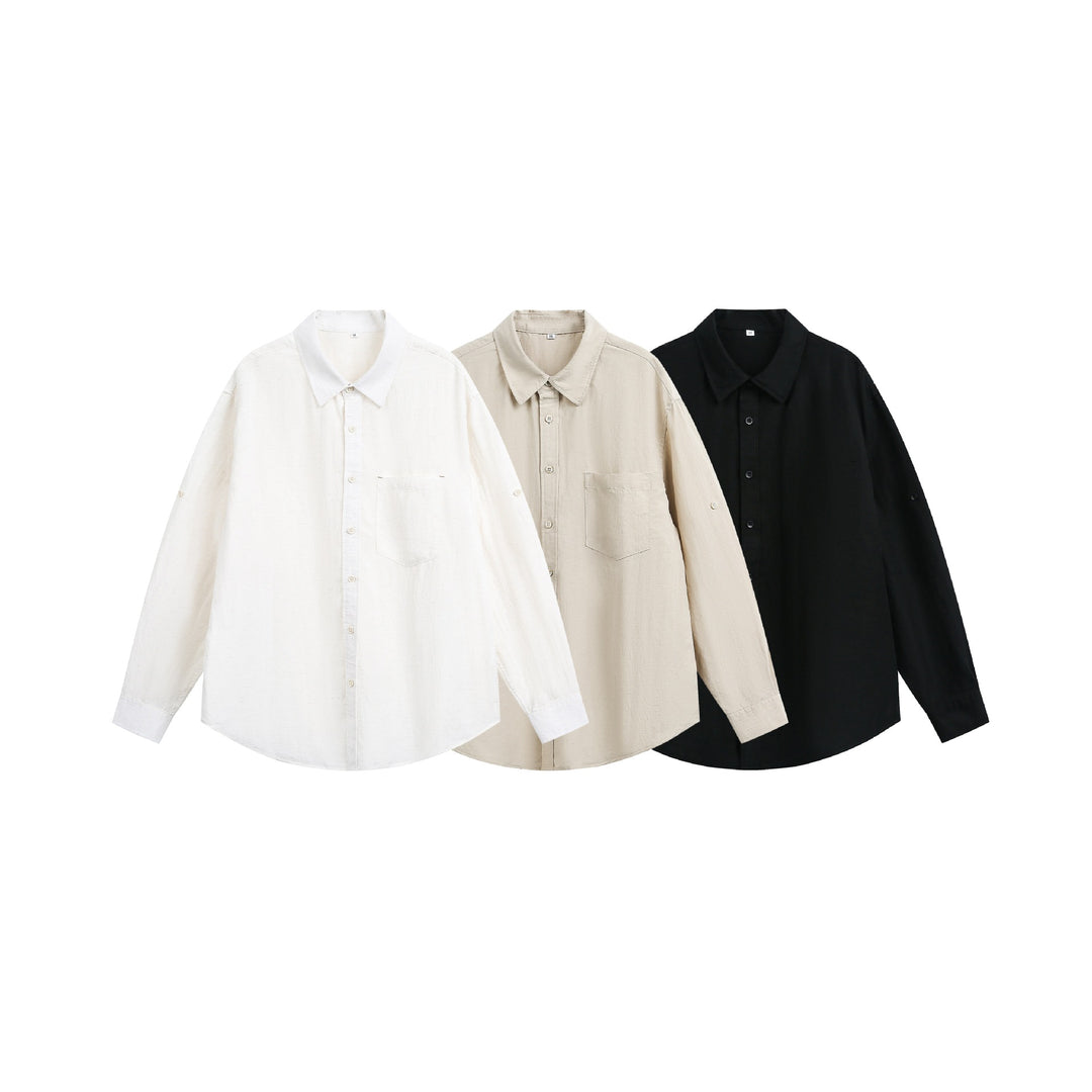 Unisex Oversize‑Hemdjacke aus leichter Leinenmischung mit Kentkragen und aufgesetzter Brusttasche Shop Nory