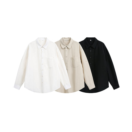 Unisex Oversize‑Hemdjacke aus leichter Leinenmischung mit Kentkragen und aufgesetzter Brusttasche Shop Nory