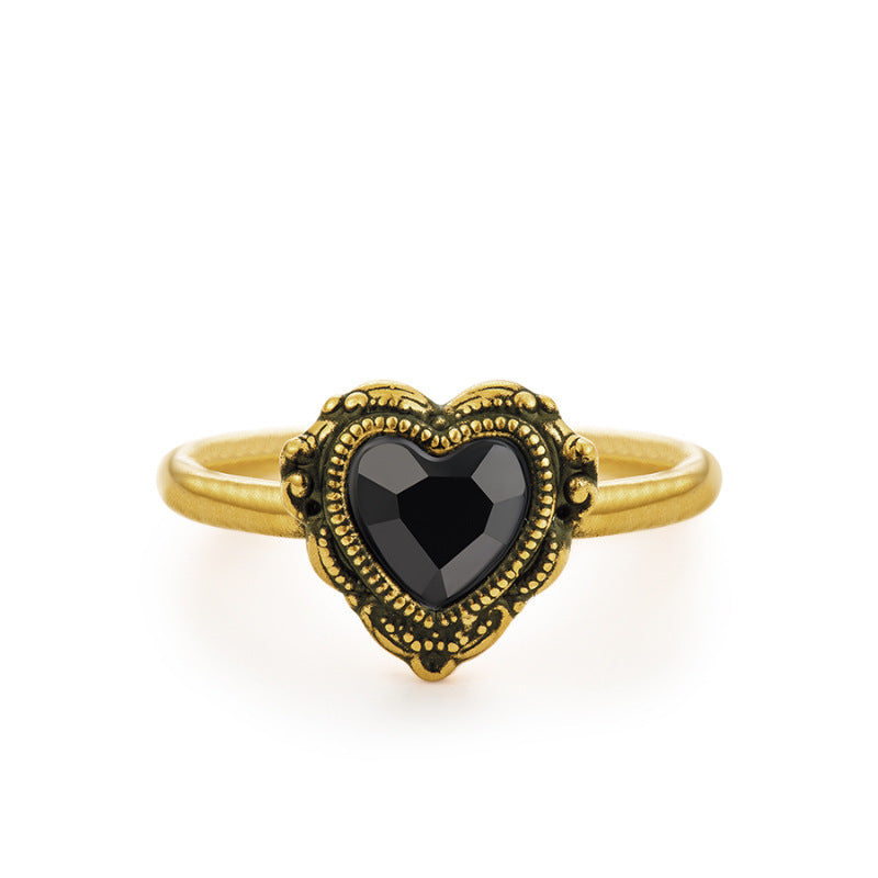 Damen Schmuckring mit herzförmigem Onyx und filigranem Design Shop Nory