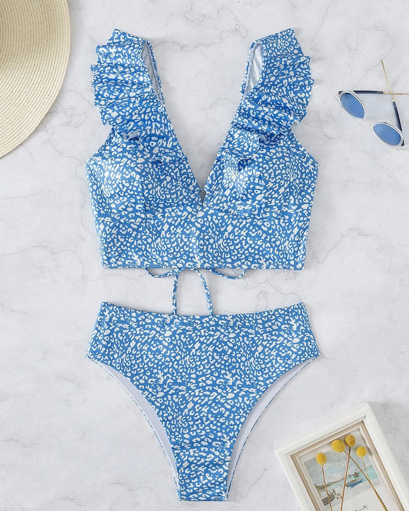 Damen Hoch taillierter Bikini mit voluminösen Rüschen